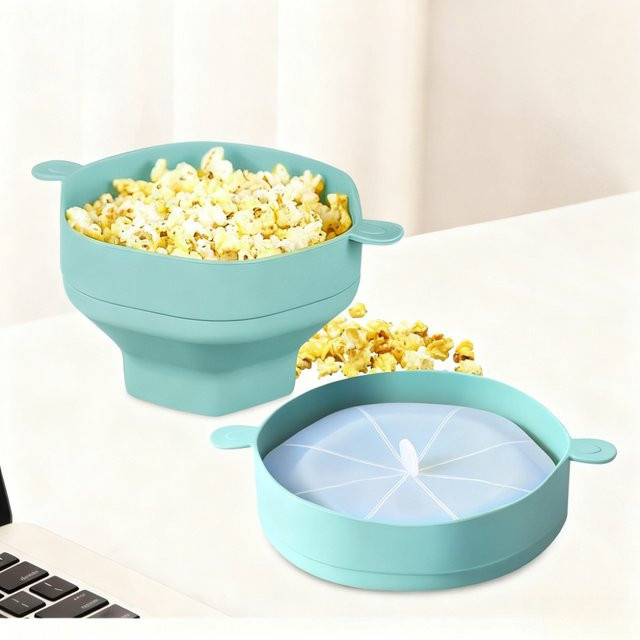 FEB.WIND Popcorn-Popper aus Silikon mit Deckel, zusammenklappbare Mikrowellen-Schüssel, rund - Bild 1