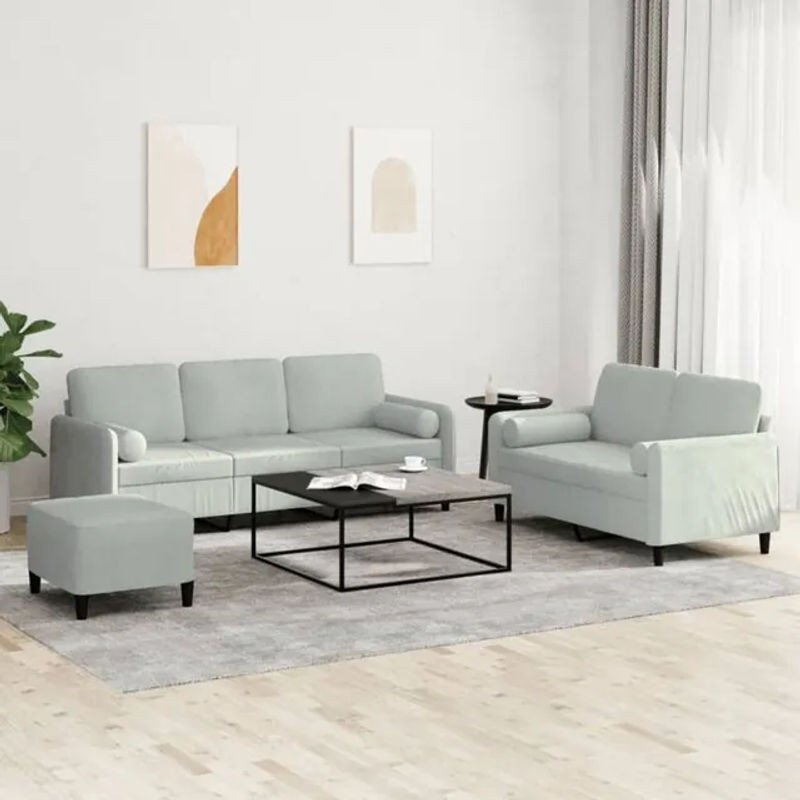 3-tlg. moderne Sofagarnitur mit Kissen aus Samt in Grau von vidaXL - Bild 1