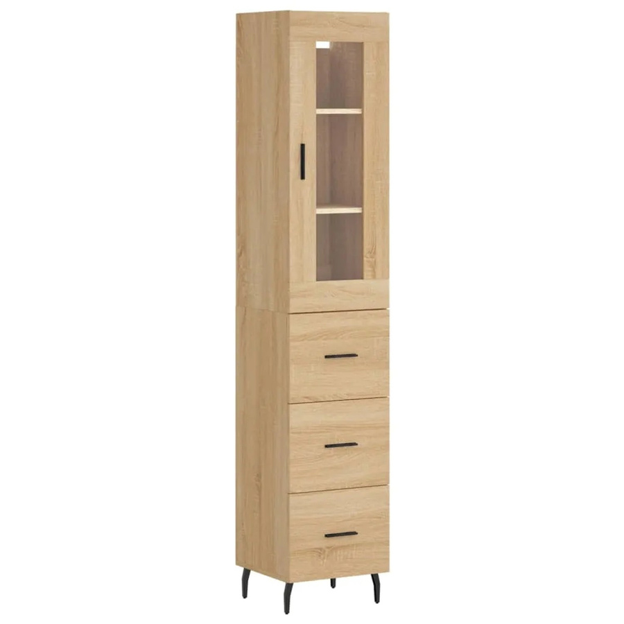 vidaXL Highboard Sonoma-Eiche mit Glastüren und Regalen, Farbe: Braun, B/T/H: 34,5 x 34 x 180 cm - Bild 2