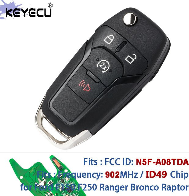 KEYECU Klappbarer Funkschlüssel mit ID49 Chip und 902MHz für Ford F150 F250 Ranger Bronco Raptor 2015-2022, Schwarz - Bild 1