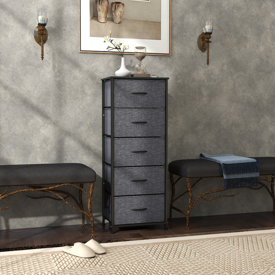 HOMCOM Kommode mit 5 Stoffschubladen in Dunkelgrau, Stahlkonstruktion in Schwarz, B/T/H: 45 x 30 x 116 cm - Bild 2