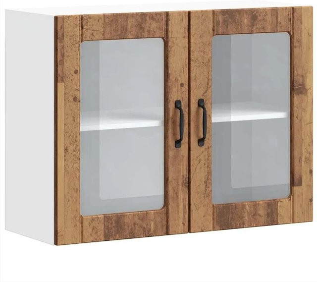 vidaXL Küchen-Hängeschrank mit Glastür in brauner Altholz-Optik, B/T/H: 60,0 x 25,0 x 80,0 cm - Bild 1
