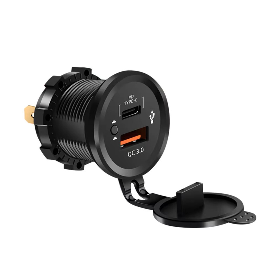 kebidumei Dual-USB-Steckdose 12/24V mit Tastenschalter, 40W QC3.0 & PD3.0 USB-C Autoladegerät in Schwarz für Wohnmobile, Motorräder, Boote und LKWs - Bild 4