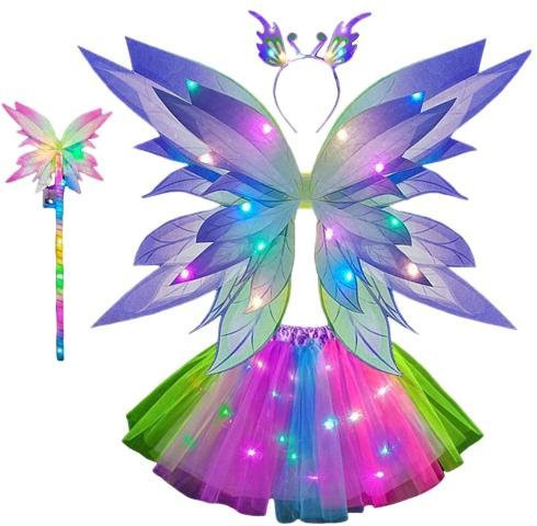 dooob Feenkostüm-Set, Schmetterlingsflügel, Leuchtender Tüllrock, 4-teiliges Set, violett - Bild 1
