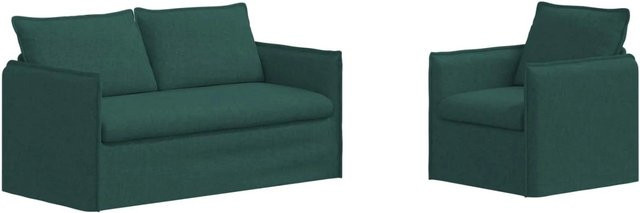 vidaXL Sofa 2-teilig Dunkelgrün mit Stoffbezug und Metallrahmen B/T/H: 156 x 82 x 85 cm und 75 x 82 x 85 cm - Bild 1