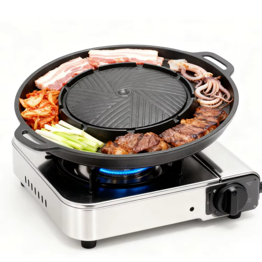 KOSUN Koreanische BBQ-Grillpfanne 2-in-1 runde Grill-Sharing-Platte in Schwarz, Durchmesser: 33 cm - Bild 4