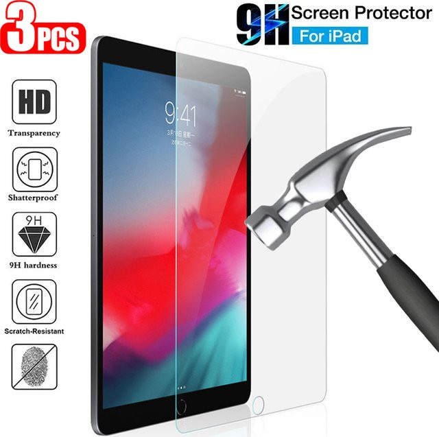 3er-Set gehärtetes Glas Displayschutzfolie für Apple iPad Pro 11, 12,9, iPad Air 5, 4, iPad 10,9 2022 sowie iPad 10,2 9, 8 und 7 Generation, transparent - Bild 1