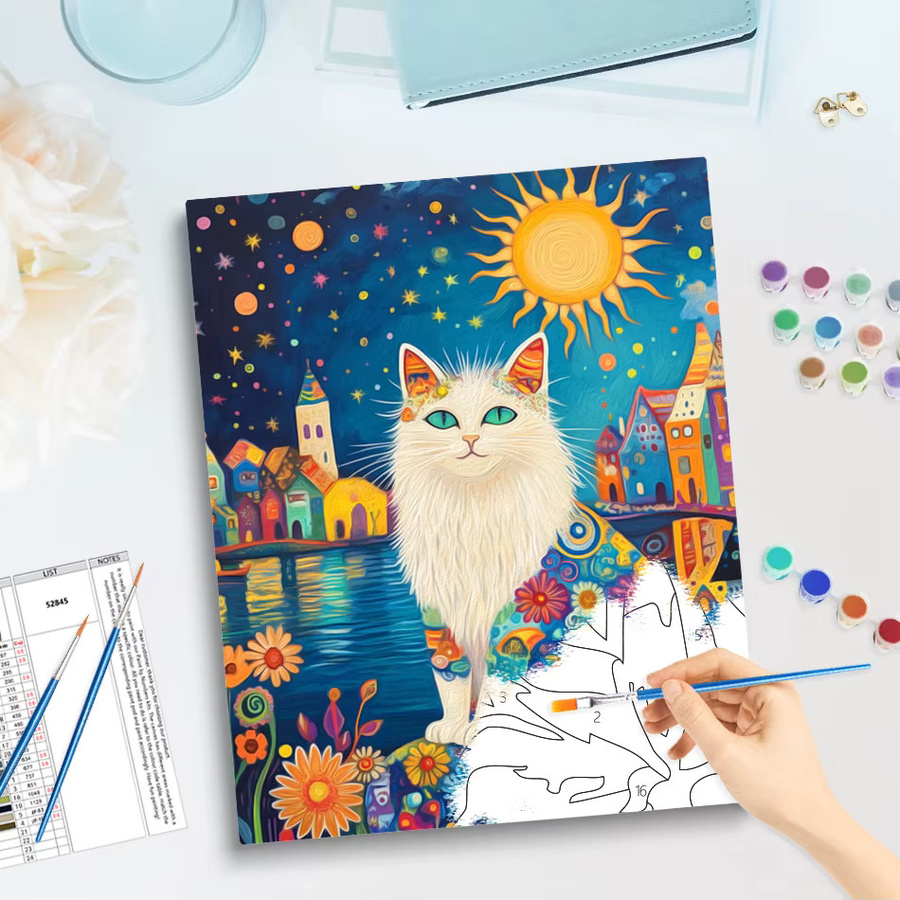 Gatyztory Malen nach Zahlen Set Katze Aquarell Kunstwerk in Multicolor für Erwachsene - Bild 2