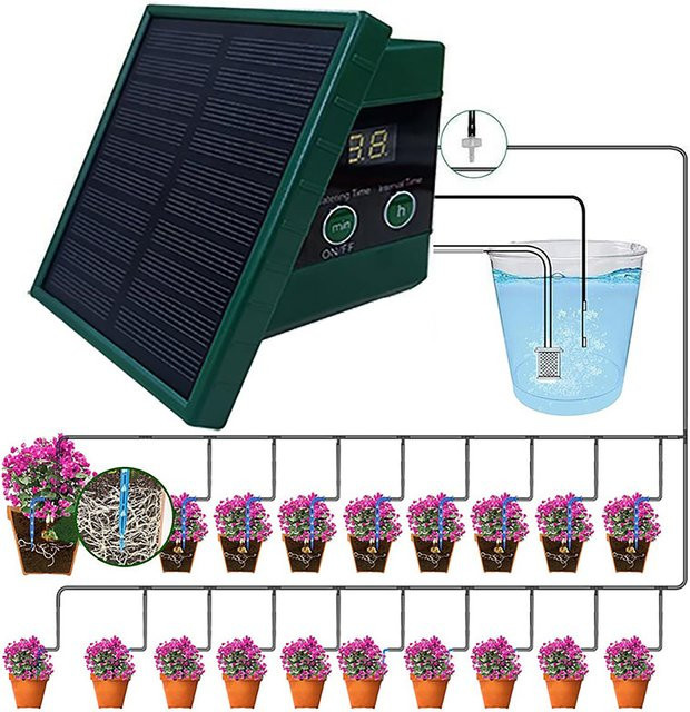 Dreamburgh Solarbetriebener Garten-Tropfbewässerungstimer für Balkon und Pflanzentöpfe in Grün - Bild 1