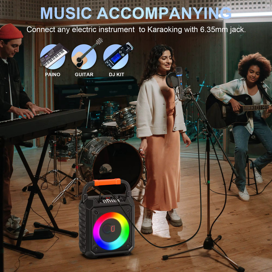 FanFun Karaoke-Maschine T17-T mit 2 Mikrofonen, Bluetooth Karaoke-Lautsprecher mit LED-Licht in Schwarz - Bild 4