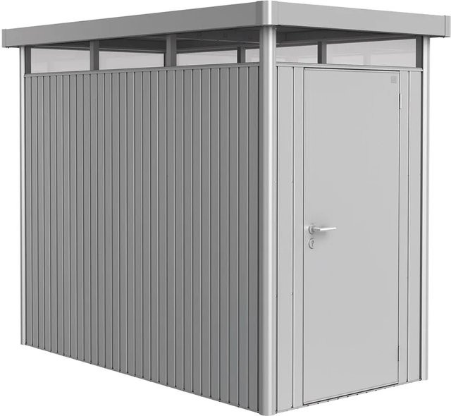 Biohort HighLine HS Gerätehaus aus Metall mit Standardtür und Flachdach, Silber Metallic und Grau, B/T/H: 155 x 275 x 222 cm - Bild 1