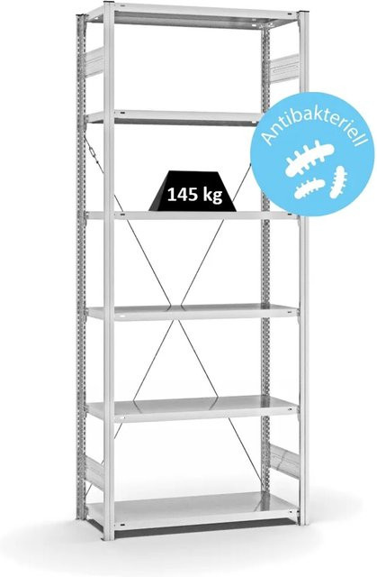 PROREGAL Antibakterielles Fachbodenregal Stecksystem T-Profil mit 6 Ebenen, Weiß, H x B x T: 250 x 100 x 40 cm - Bild 1