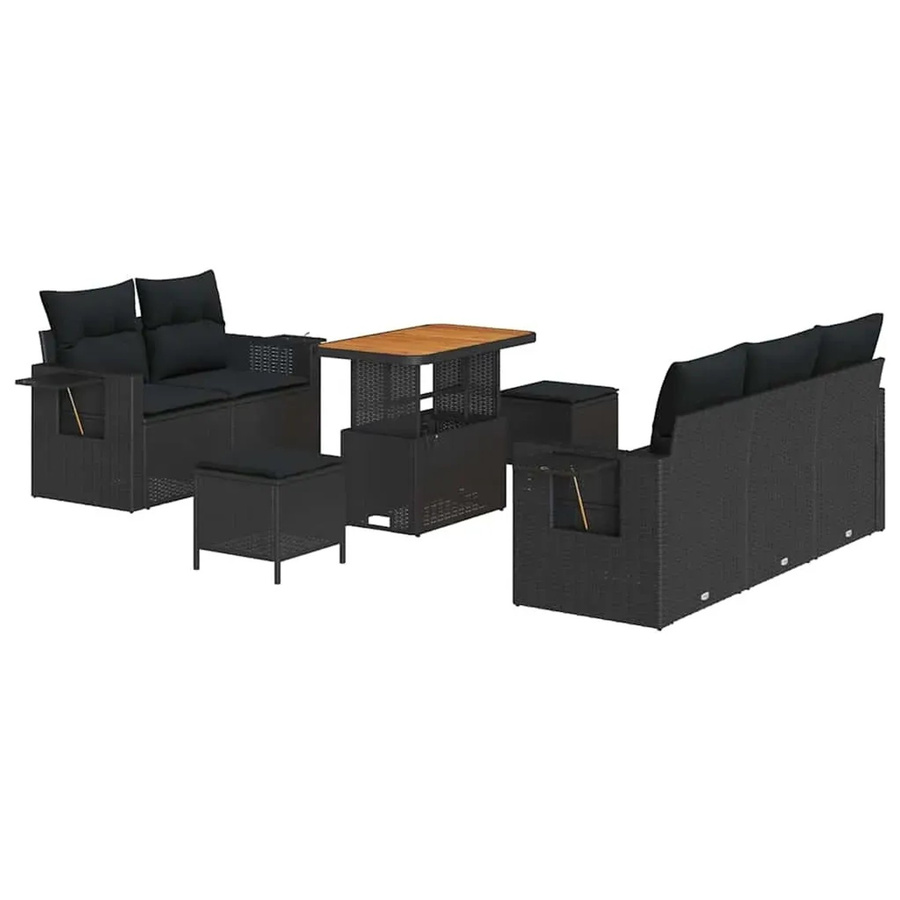 vidaXL Garten-Sofa-Set 8-teilig aus Poly-Rattan und Akazienholz in Schwarz - Bild 2