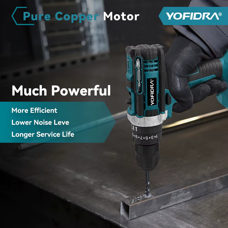 YOFIDRA Elektrische Schlagbohrmaschine mit 32/53-teiligem Werkzeug-Set und 21V Akkuschrauber kompatibel mit Makita LXT Batterien, 60 N.m Drehmoment - Bild 3