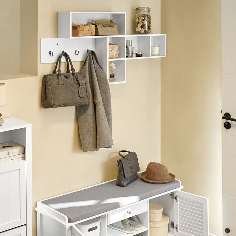 SoBuy Wandgarderobe in Weiß, modern und minimalistisch, B/T/H: 110 x 15 x 53 cm - Bild 3