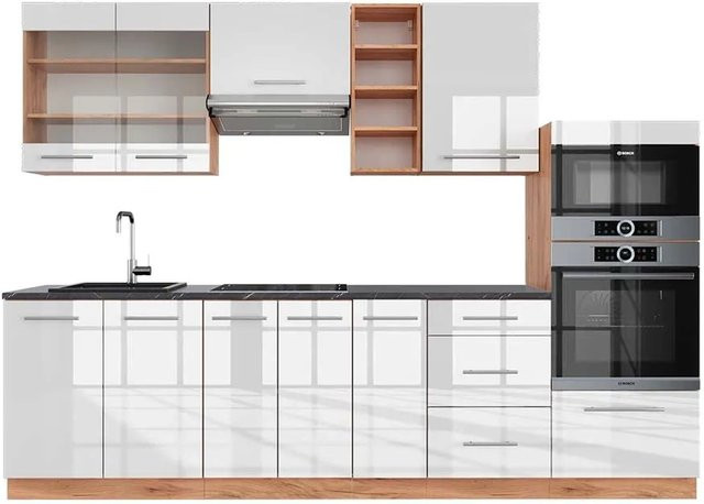 Vicco Fame-Line Küchenzeile Weiß Hochglanz und Anthrazit mit Soft-Close-Türen, Breite: 280 cm, Höhe: 82 cm, Tiefe: 60 cm - Bild 1