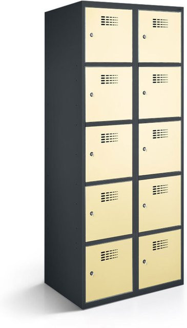 rotstahl Fächerschrank mit 10 Fächern aus Stahlblech, Farbe: Elfenbein/Beige, B/T/H: 60 x 50 x 180 cm - Bild 1