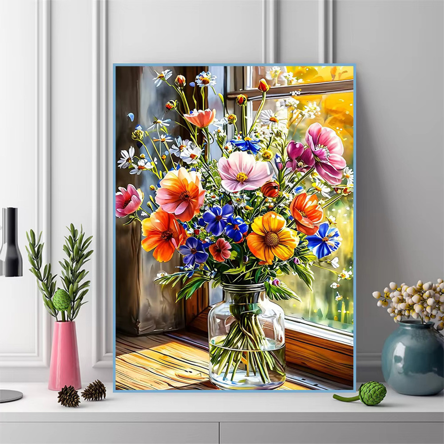 EverShine DIY Diamantgemälde Blumenmotiv in Multicolour, rundes Mosaik-Stickbild mit Blumen und Vase zur Hausdekoration - Bild 3