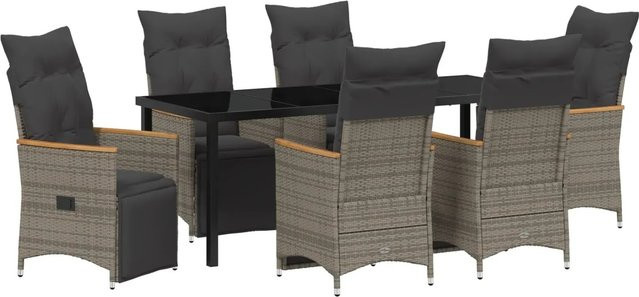 vidaXL Garten Essgruppe aus Poly Rattan und Stahl in Grau mit 7 Teilen und Kissen - Bild 1