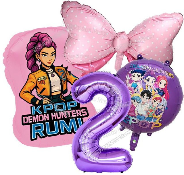 Yiran toy 1 Kpop Dämonenjäger Geburtstag Ballons Set mit Zahlen und Figuren für Mädchen, Mehrfarbig - Bild 1