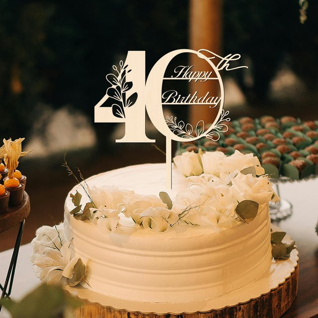 YOMDID Tortenaufsatz zum 40. Geburtstag aus Holz als Tortendekoration und Deko-Stecker - Bild 1