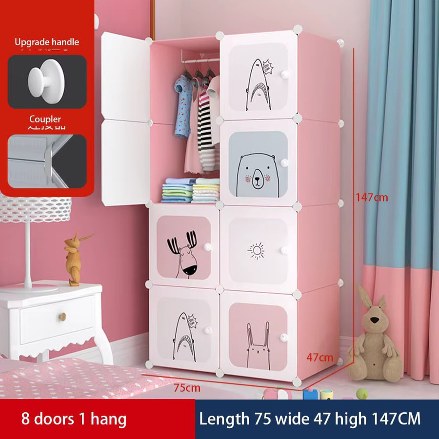 Garvee modularer Kinder-Kleiderschrank in Rosa, frei zusammenbaubarer Schrank mit Scharniertüren für Schlafzimmer und Flur, B/T/H: 75 x 47 x 147 cm - Bild 2