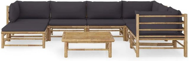 vidaXL 8-tlg Garten-Lounge-Set aus Bambus mit dunkelgrauen Kissen - Bild 1