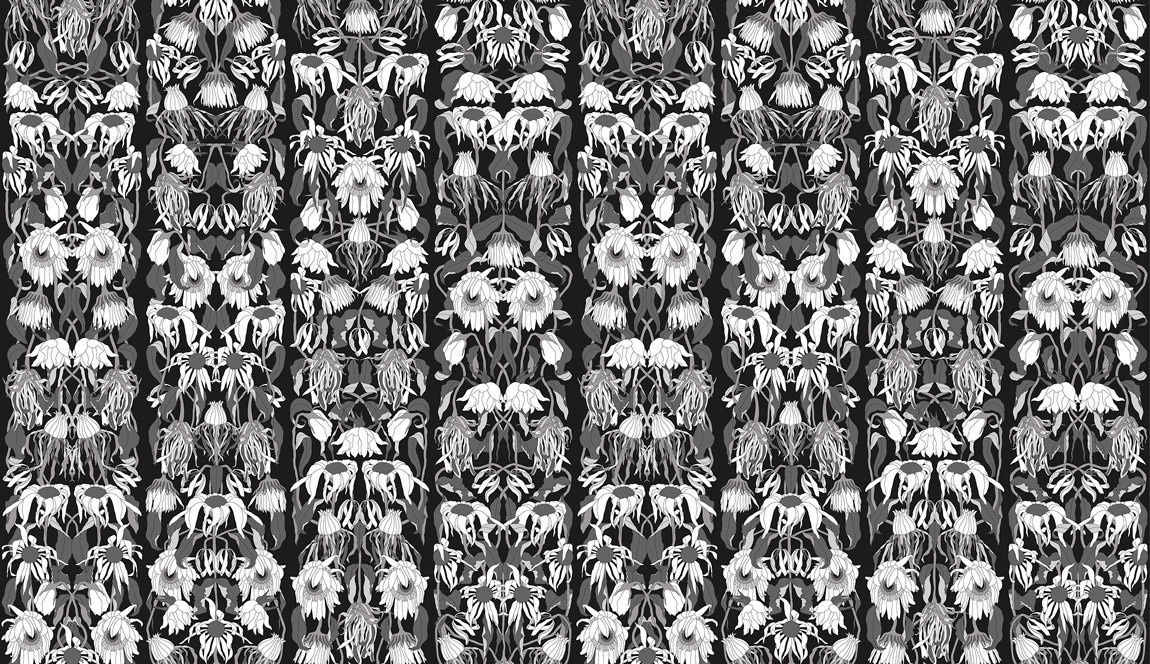 NLXL Tapete JOB-06 Withered Flowers in Schwarz und Grau mit botanischem Floral-Design aus Vlies - Bild 1