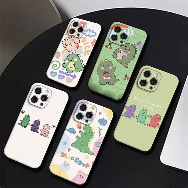 Handyhülle mit Cartoon-Dinosaurier für iPhone 11 bis iPhone 17 Modelle, Schwarzes Silikon Weichschutzcase - Bild 1
