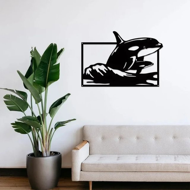 CIFBUY Orca-Wal Metall-Wandkunst in Schwarz als moderne Skulptur für Innen- und Außenbereiche - Bild 1