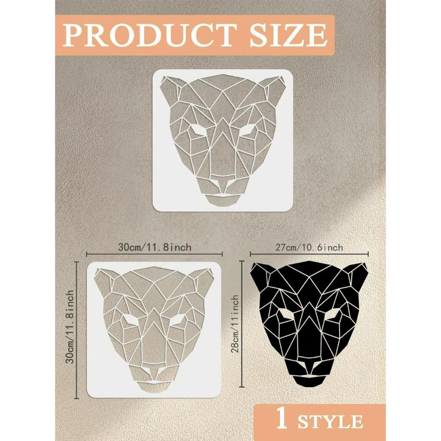 Black Panther Head Malschablone mit geometrischem Tierdesign, wiederverwendbare Zeichnungsvorlage für Handwerk und Malerei, Breite: 30 cm, Breite: 30 cm - Bild 2