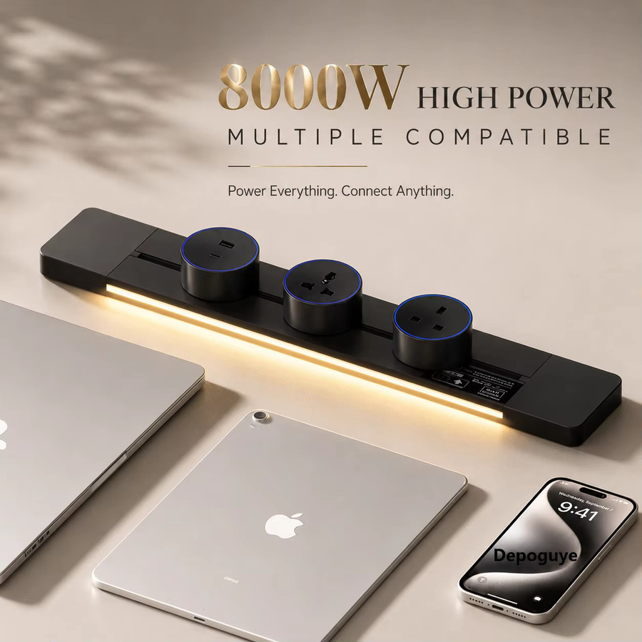 Depo Guye Induktionslampe mit Wandschienen-Steckdose und USB-C-Anschlüssen in Weiß - Bild 2
