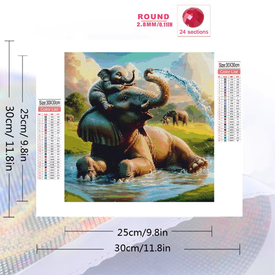 Momoart 5D DIY Diamant-Stickerei Elefant Cartoon Mosaik Set aus Acryl in Multicolor, Breite: 20 cm, Höhe: 20 cm - Bild 2