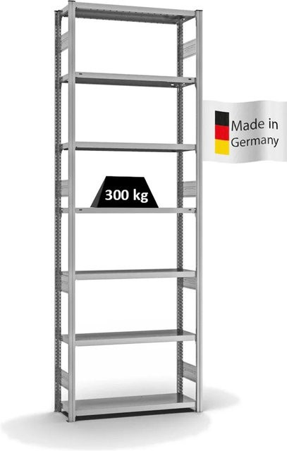 PROREGAL Fachbodenregal Stecksystem T-Profil Heavy-Duty Grundregal, 7 Ebenen, verzinkt, Farbe: Silber, H x B x T: 300 x 100 x 30 cm - Bild 1