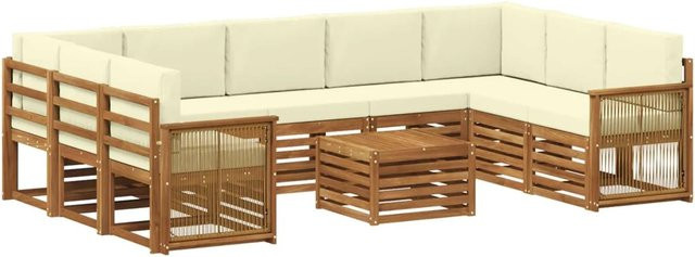 vidaXL Sofagarnitur aus Massivholz Akazie in Beige mit Latten-Design und Armlehnen - Bild 1