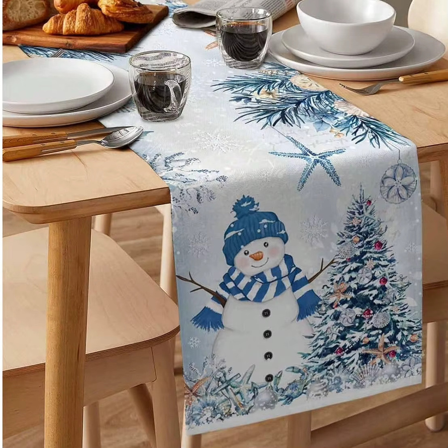 JIT Tischläufer Küsten-Weihnachtsschneemann in Blau aus Polyester, maritime Weihnachtsdekoration für deinen Esstisch, Breite: 30,0 cm - Bild 3