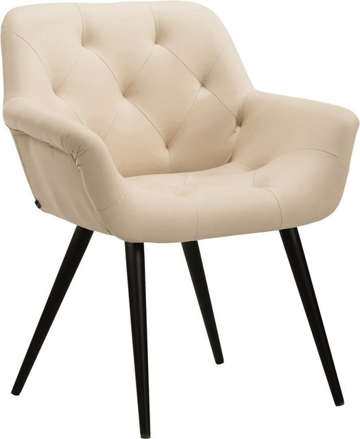 TPFLiving Esszimmerstuhl Modern mit Armlehnen aus Kunstleder und Metallgestell in Creme und Schwarz - Bild 1