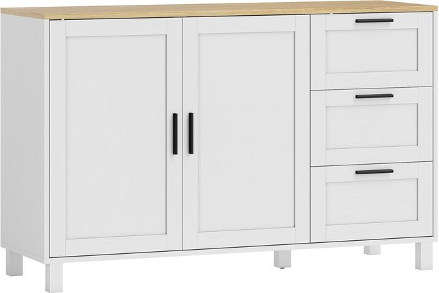 HOMCOM Sideboard Weiß mit Soft-Close-Schubladen und verstellbarem Einlegeboden, moderner Aufbewahrungsschrank für Wohnzimmer, Küche oder Flur, B/T/H: 120 x 38 x 76 cm - Bild 1