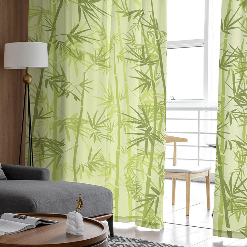 Transparenter Tüll-Vorhang mit grünem Bambusblatt-Design von A Family Of Home Textiles, Breite: 135 cm, Höhe: 114 cm - Bild 3