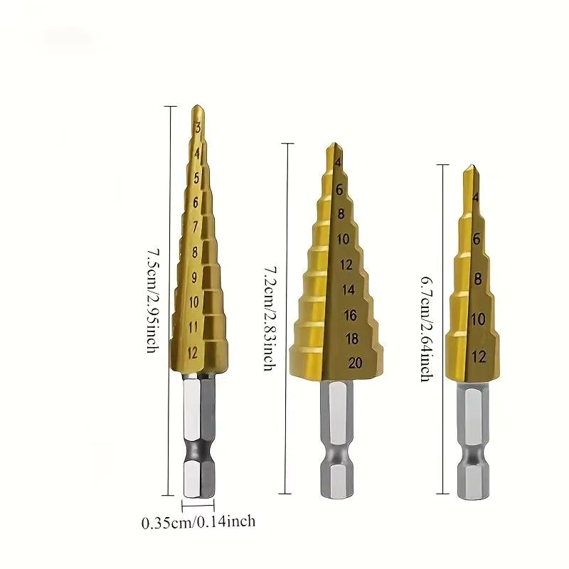 3-teiliges Stufenbohrset für Holz und Metall in Gold - Bild 1