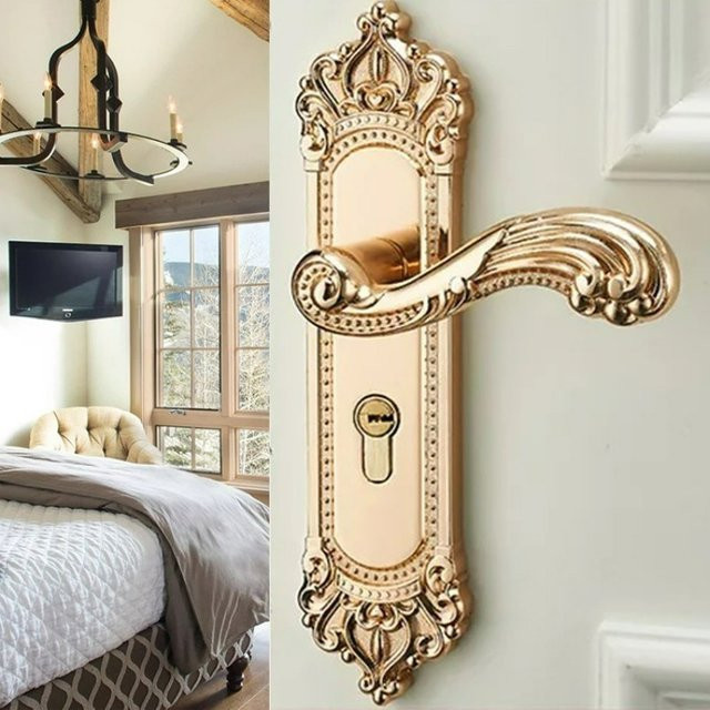 Europäisches Innentürschloss in Gold, geräuschloses Raumschloss für Schlafzimmer und Holztüren mit geteiltem Griff - Bild 1
