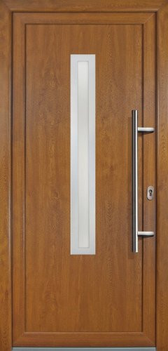 Meeth Kunststoff-Haustür Signum Exklusiv in Golden Oak mit satiniertem Glaseinsatz, nach innen öffnend, Höhe: 200,0 cm, Breite: 98,0 cm, Tiefe: 36,26 cm - Bild 1