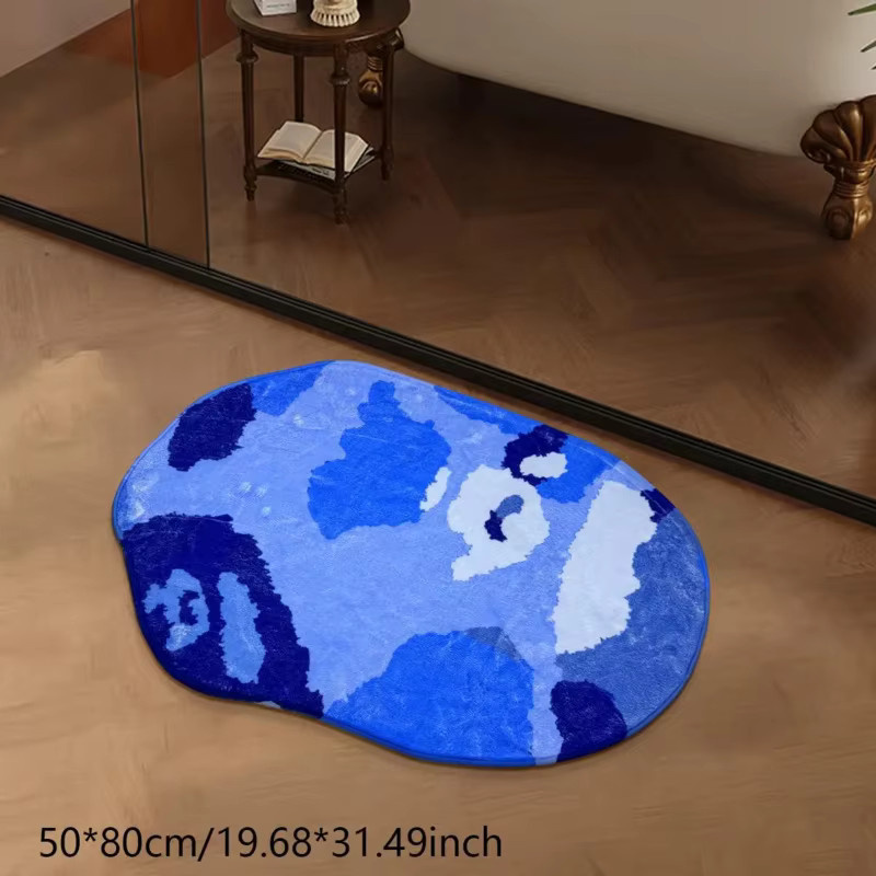 VIKAMA moderner ovaler Badezimmerteppich in Blau im Camouflage-Stil, rutschfeste und waschbare Bodenmatte - Bild 2