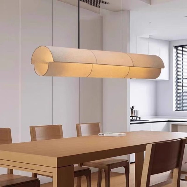 HomeLover LED-Hängelampe im japanischen Wabi-Sabi-Stil, minimalistischer Stoff-Kronleuchter in Weiß für Wohnzimmer, Esszimmer oder Büro - Bild 1