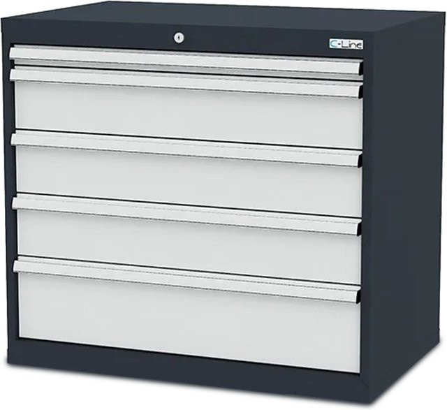 Simplaflex Schubladenschrank aus Stahlblech mit 5 Schubladen in Grau/Anthrazit, B/T/H: 90 x 57,5 x 82 cm - Bild 1
