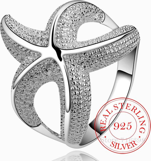 Ring 925 Silber, Seestern, Kristall, Unisex - Bild 1