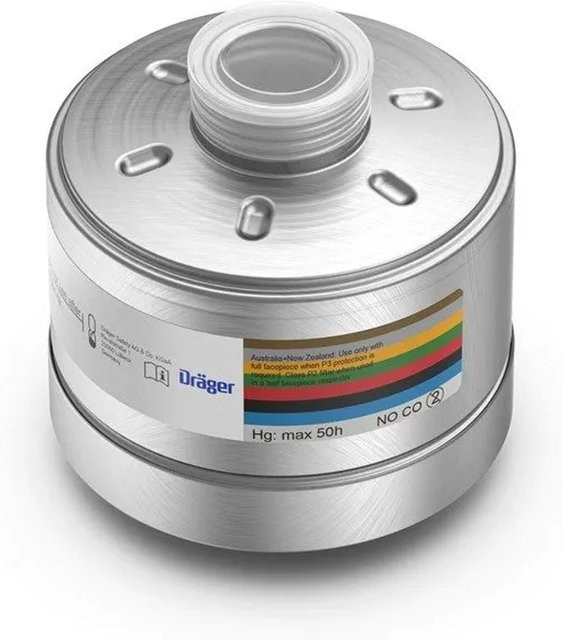 Dräger Atemschutz Kombinationsfilter 1140 A1b2e2k1 Hg No P3 R D Co Gasfilter und Partikelfilter mit Rd40 Anschluss in Silber - Bild 1