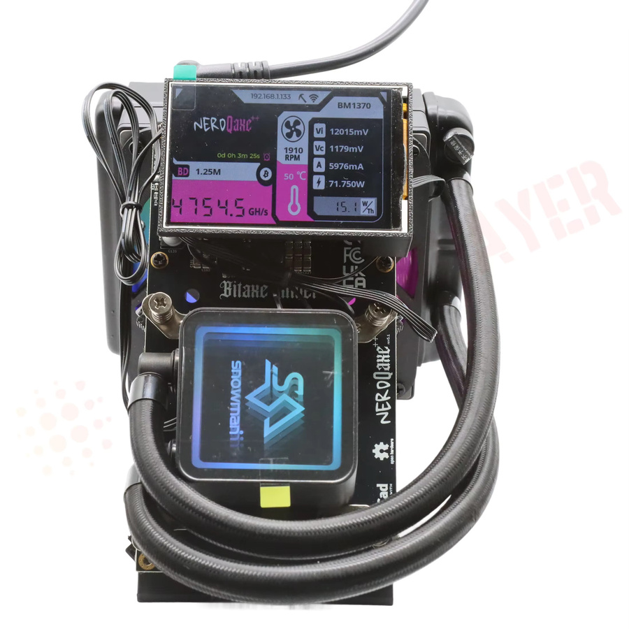 NerdQaxe++ Hydro Bitcoin Solo Lottery Miner mit BM1370 Chip, 4,8-6TH/s, 75W, 3,5-Zoll-Bildschirm, Schwarz - Bild 2