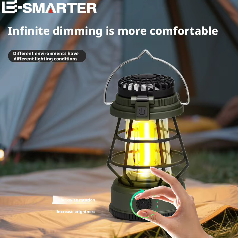 ESMARTER LED-Camping-Ventilator-Laterne in Schwarz, wiederaufladbare tragbare Handlampe mit warmweißem Licht für Outdoor, Zelt und Garten - Bild 3