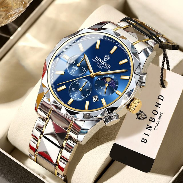 BINBOND Chronograph, Quarz, Edelstahl, Blau, Herren - Bild 1